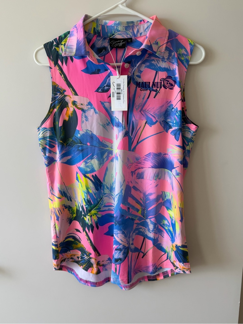 Maui Nui Golf Club Pink Tropical Sleeveless Polo Tank
